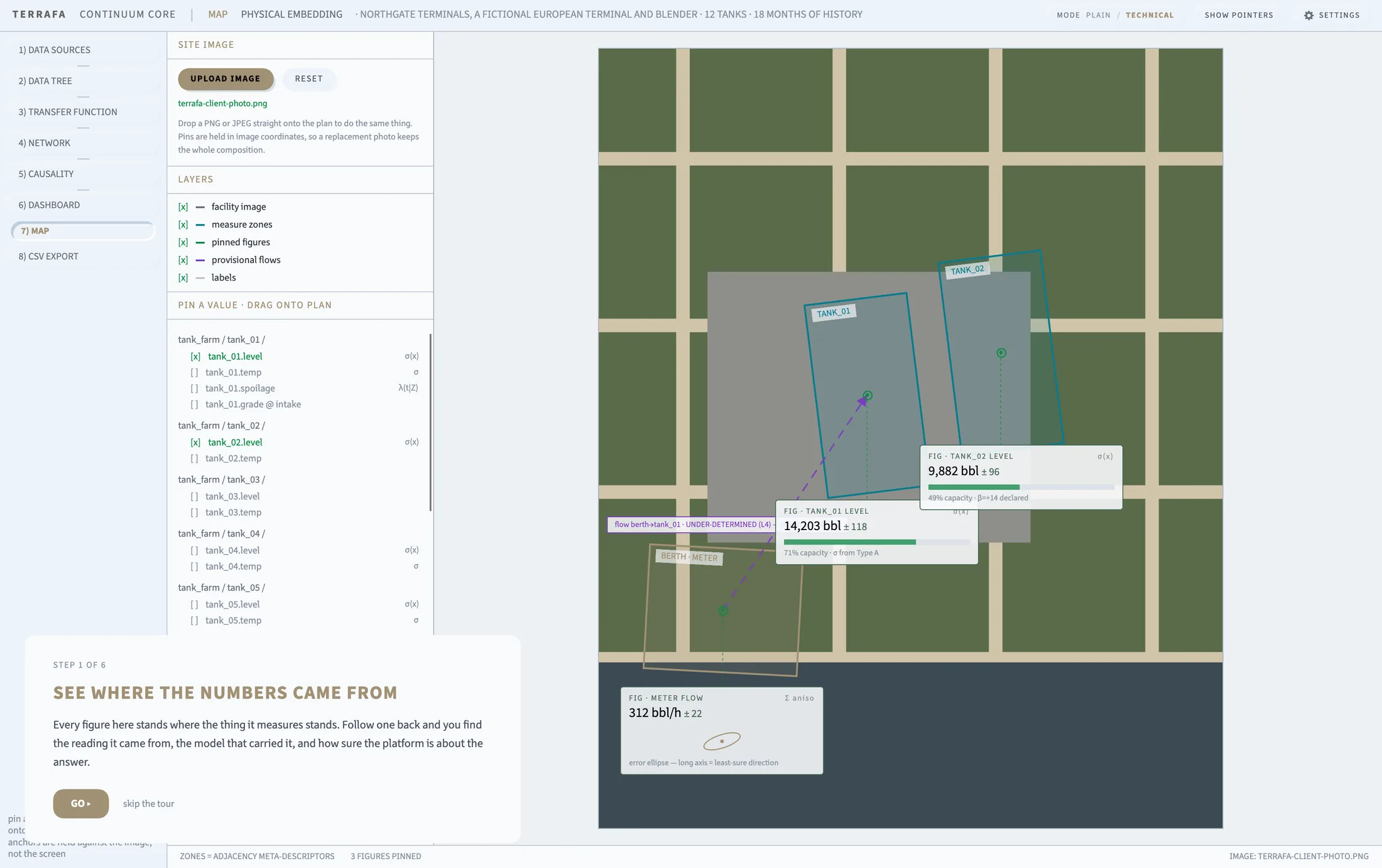 A tour card resting at the bottom of the Map tab, headed SEE WHERE THE NUMBERS CAME FROM.