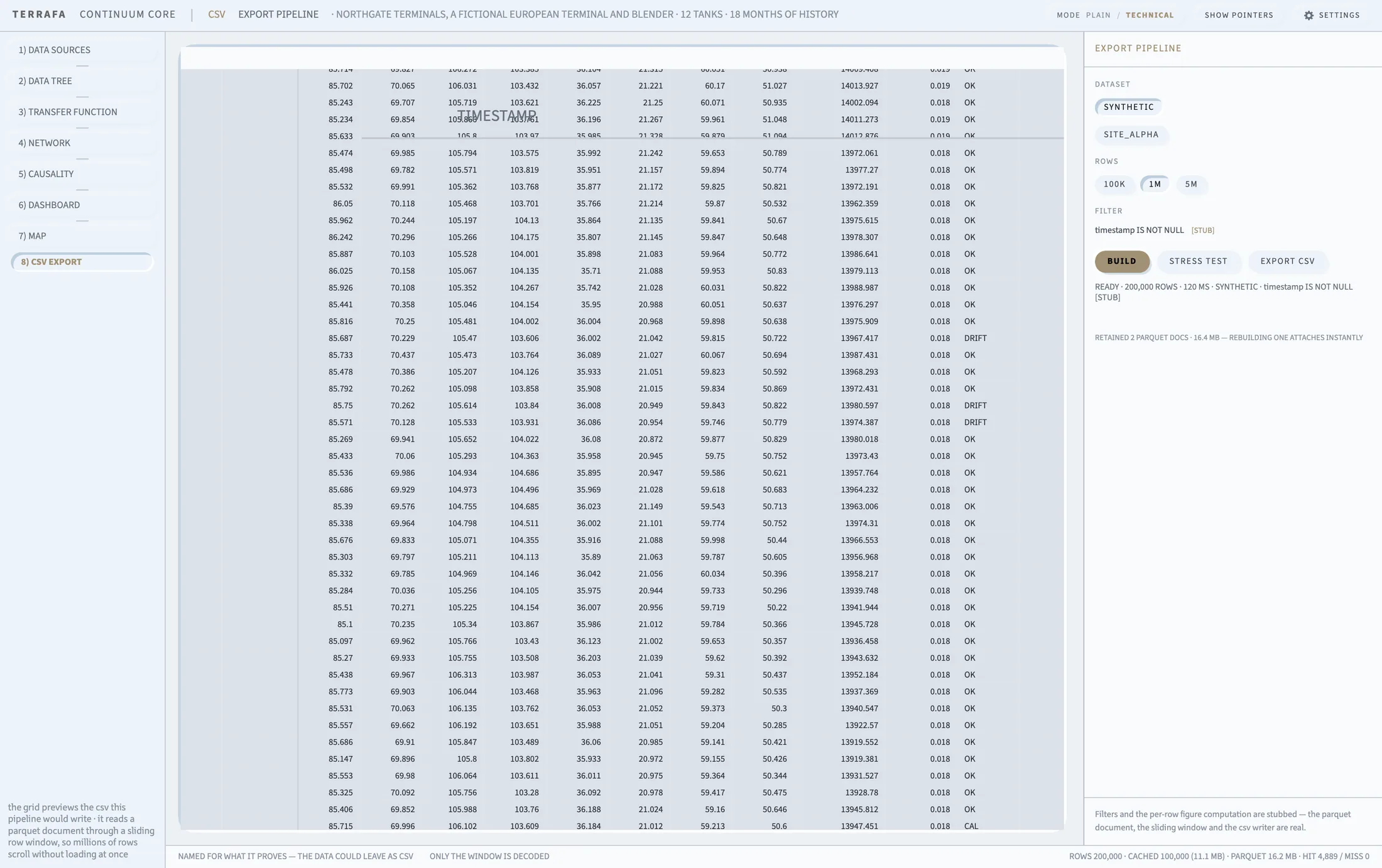 The preview grid scrolled deep into a built table, past row 13,000.